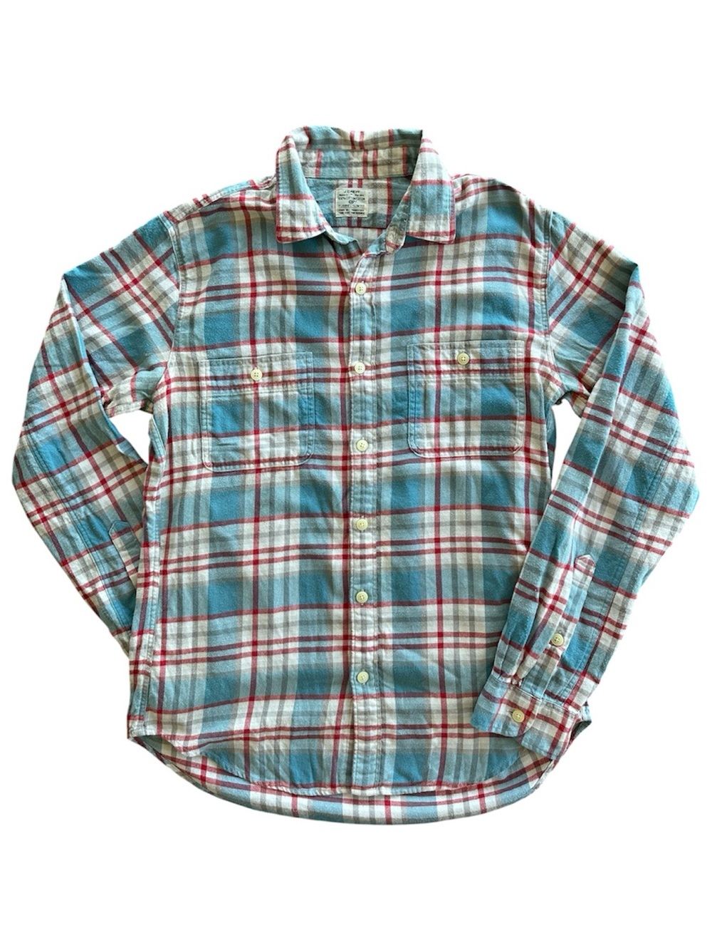 J.Crew Slim Fit Plaid Flannel Shirt Blue Red Cream Mens Unisex Medium Vintage